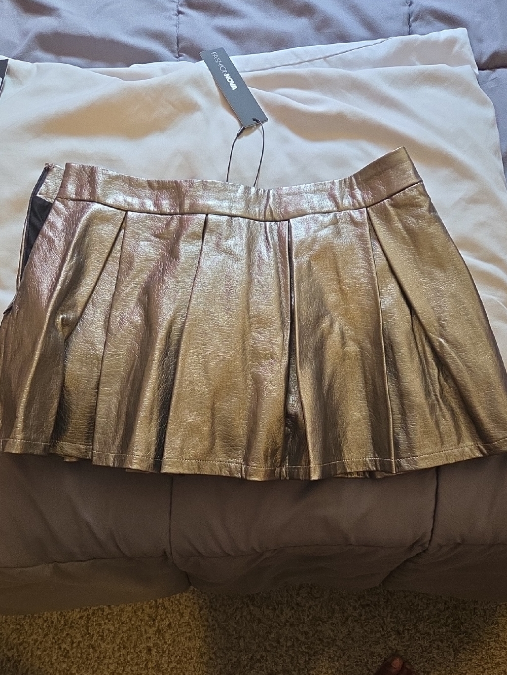 Fashion Nova Metallic Gold Pleated Mini Skirt